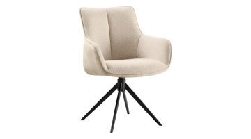 Draaibare armstoel Ceno Naturel met lichte bekleding, afgeronde armleuningen en zwart metalen kruispoot