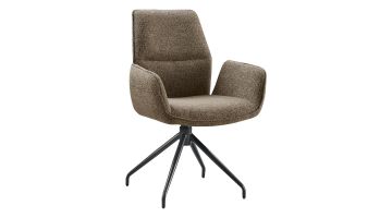 Draaibare armstoel Gavio Taurus Wood met bruine gemêleerde bekleding, armleuningen en zwart metalen kruispoot