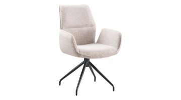 Draaibare armstoel Gavio Taurus Naturel met lichte stofbekleding, armleuningen en zwart metalen kruispoot