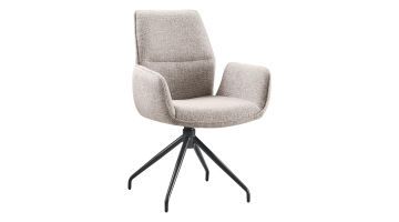 Draaibare armstoel Gavio Taurus Grey met lichtgrijze bekleding, afgeronde armleuningen en zwart metalen kruispoot