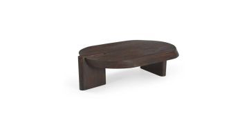 Plat ovale eetkamertafel Sem met HPL tafelblad, verfijnde facetrand en modern Kai-onderstel in een elegante uitvoering.