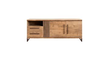 INHOUSE Dressoir Giantina 200 cm in mango decor met twee deuren, twee laden, open vak en metalen poten in anodic brown.