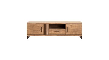 INHOUSE TV-meubel Giantina 200 cm in mango decor met twee deuren, een lade, open vak en metalen poten in anodic brown.