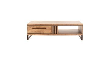 INHOUSE salontafel Giantina in mango decor met lade, open vak en metalen poten in anodic brown.