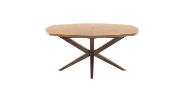 INHOUSE eettafel Marinda met Deens ovaal uitschuifbaar blad in mango decor en metalen spinpoot.