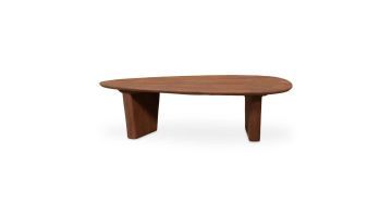Ovale salontafel Wow van Nature Smooth mangohout met warmbruine afwerking en sculpturale houten poten.