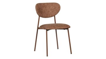 WOOOD Valor eetkamerstoel bruin met ronde rugleuning en bruine stoffen bekleding vooraanzicht