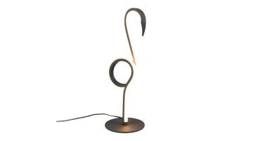 Tafellamp Ingo matzwart in flamingovorm met geïntegreerde LED-verlichting en ronde voet.