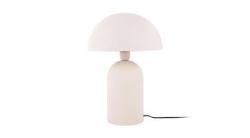 Leitmotiv Boaz tafellamp in warmgrijs met ronde mushroom kap, structuurafwerking en cilindervormige voet.