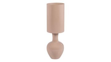 Lichtroze tafellamp Loa XL met hoogglans afwerking, cilindervormige kap en ronde voet.