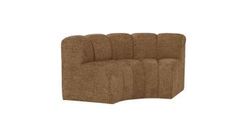 WOOOD Mojo eetbank met halfronde hoek, rugleuning en gele chenille bekleding.
