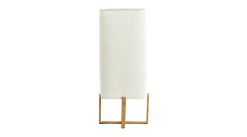 Profijt Meubel tafellamp Wyn met crèmekleurige linnen lampenkap en houten voet.