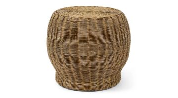 Rivièra Maison Benoa bijzettafel van naturel rotan met ronde vorm en gevlochten afwerking.