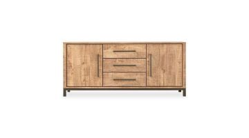 Profijt Meubel dressoir Caliso in mango decor met drie laden, twee deuren en donkerbruine metalen details