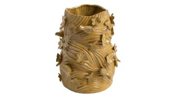 COCOmaison Greenbird vaas 31 cm met reliëf van bloemen, vogels en golvende lijnen.