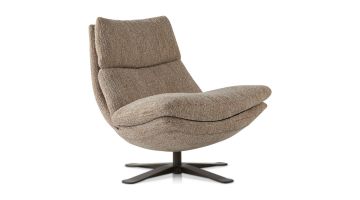 Dyyk Sepp draaifauteuil met gemêleerde beige bekleding en donkerbruine metalen stervoet.
