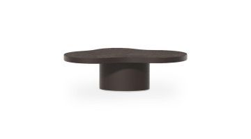 Salontafel Sogno met donker golvend tafelblad en ronde cilindervormige voet in een modern design.