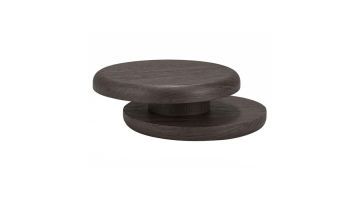 Trendhopper draaibare salontafel Sakana in donkergrijs eikenfineer met rond draaibaar blad.