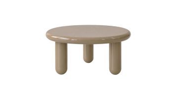Ronde COCOmaison Mauro salontafel beige met hoogglans afwerking en drie ronde poten.