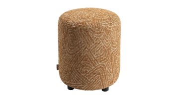 COCOmaison BeautiQ Sola poef in oker met organisch geweven patroon en zwarte pootjes.