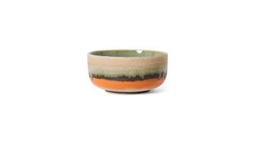 70's Ceramics Dessert Bowl Burst met groen glazuur en een gespikkelde keramische basis