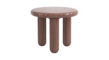 COCOmaison Mauro roze bijzettafel met ronde top en drie cilindervormige poten.