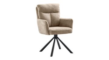 Armstoel Dixon van Profijt Meubel in beige weefstof met comfortabele kussens en matzwart metalen draaionderstel