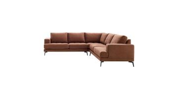 Pronto Wonen hoekbank Acante Supreme Comfort schuin vooraanzicht in roestbruine stof