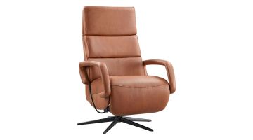 INHOUSE relaxfauteuil Helara M in cognackleurig leer met zwarte 5-teensvoet