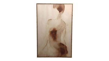 Kersten wandpaneel met abstracte dame in crème, beige en warme bruintinten.