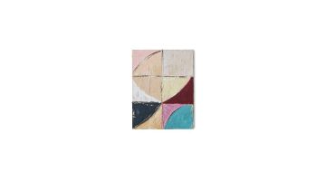 Vooraanzicht van HKLIVING Pocket Exhibit Palette met abstracte vormen in roze, crème, okergeel, donkerrood en zwart