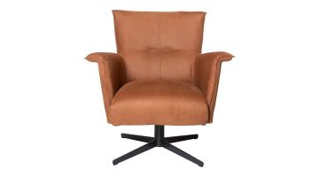 Henders-hazel-fauteuil-carola-laag-cognac-microvezel-kibo-stof-bruin-draaipoot-sterpoot-metaal