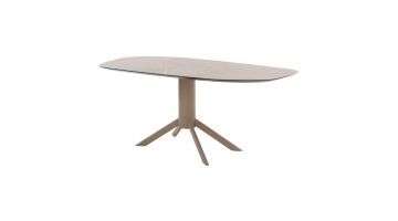 Bert Plantagie Maro eettafel met HPL blad in Marmor Lugano en latte onderstel in een lichte studio-opstelling.