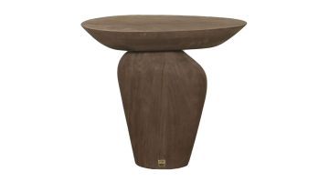 PTMD sidetable Harshad van donker mangohout met rond blad en brede taps toelopende voet