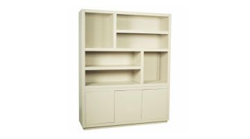 Beige Starfurn kast Brussel XL met asymmetrische open vakken en gesloten opbergdeuren.