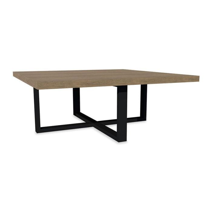 Qube salontafel met naturel massief eiken blad en zwart metalen onderstel.
