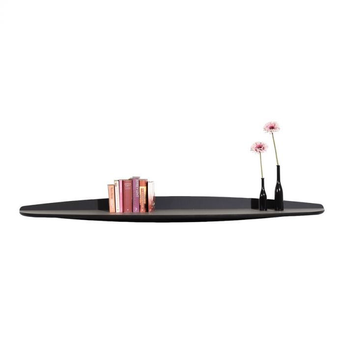 Wandplank CP van Castelijn in zwarte uitvoering. Getoond met kleine decoratie op een witte achtergrond.