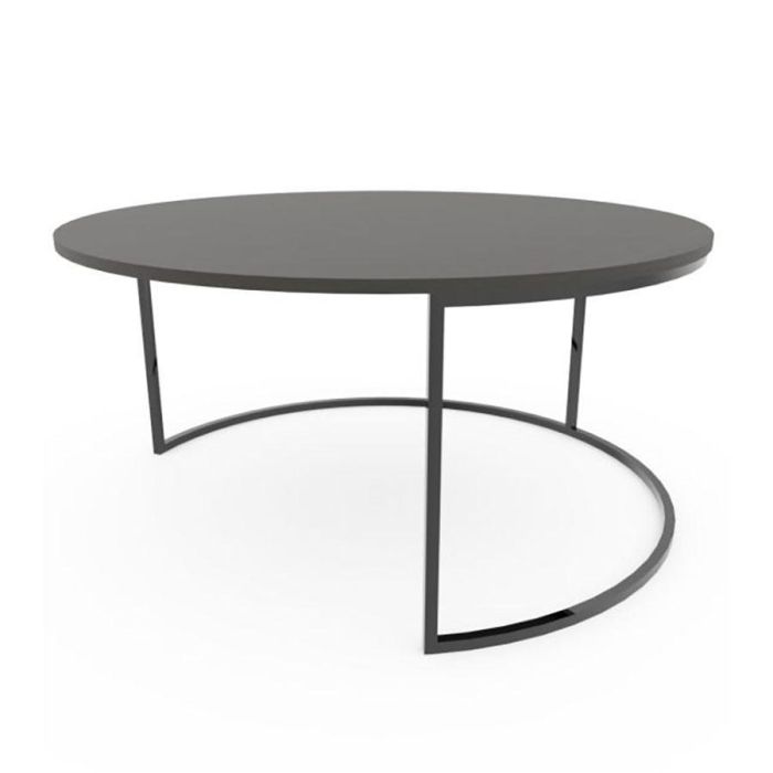 Ronde Steel salontafel van massief eikenhout met zwart stalen onderstel.