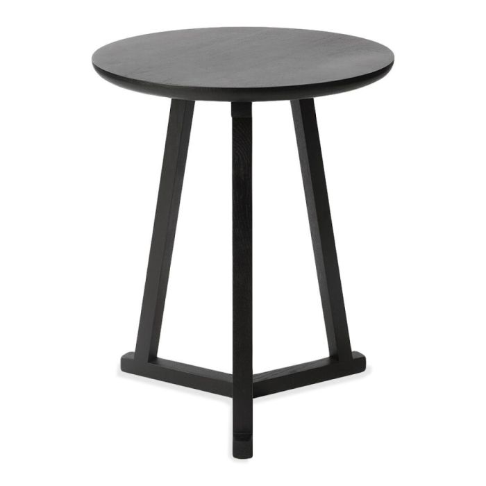 Ronde zwarte Tripod bijzettafel van massief eikenhout met drie poten