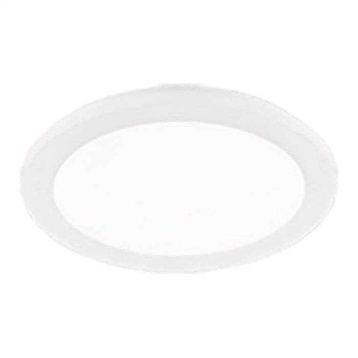 Plafondlamp Camillus in wit kunststof met vlak ontwerp en geïntegreerde LED, geschikt voor woonruimtes en badkamers dankzij IP44.