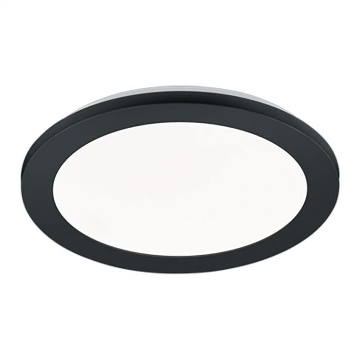 Plafondlamp Camillus in mat zwart met wit acryl, minimalistisch en modern design, geschikt voor diverse interieurstijlen.