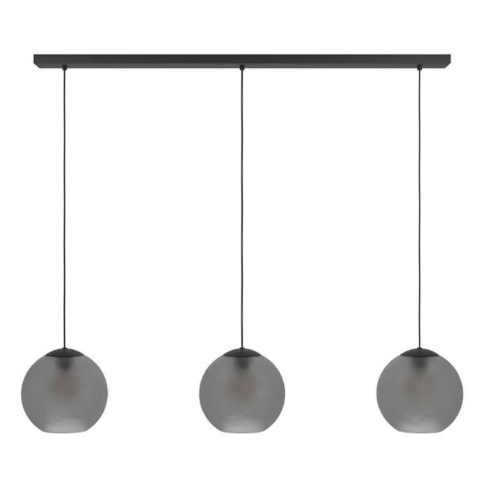 Eglo hanglamp Arangona mat grijs met drie ronde glazen bollen aan zwarte snoeren, vooraanzicht.
