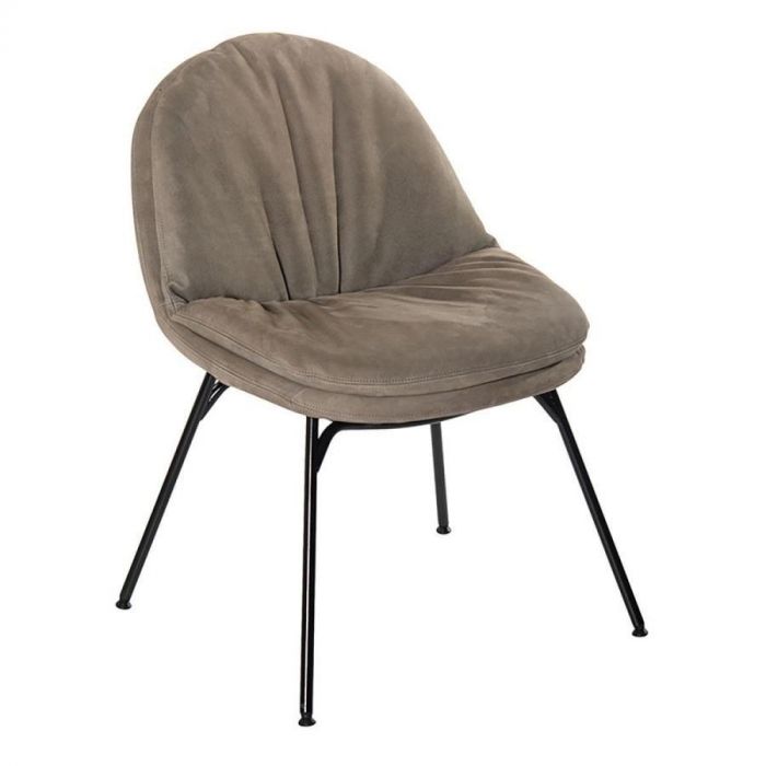 Jess Design eetkamerstoel Curtis in taupe microvezelstof met zwarte metalen poten, driekwart zijaanzicht op witte achtergrond.