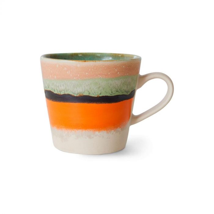 HKliving 70’s ceramics mok Burst met oranje, groene en beige kleuraccenten, vooraanzicht.
