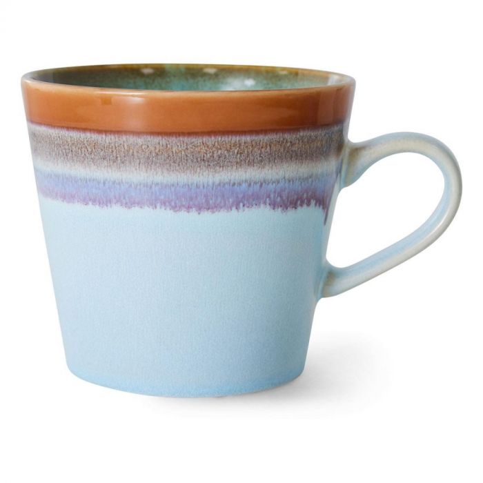 HKLIVING 70s Ceramics Cappuccino Mug Ash in blauw en bruin met handgemaakt glazuur.
