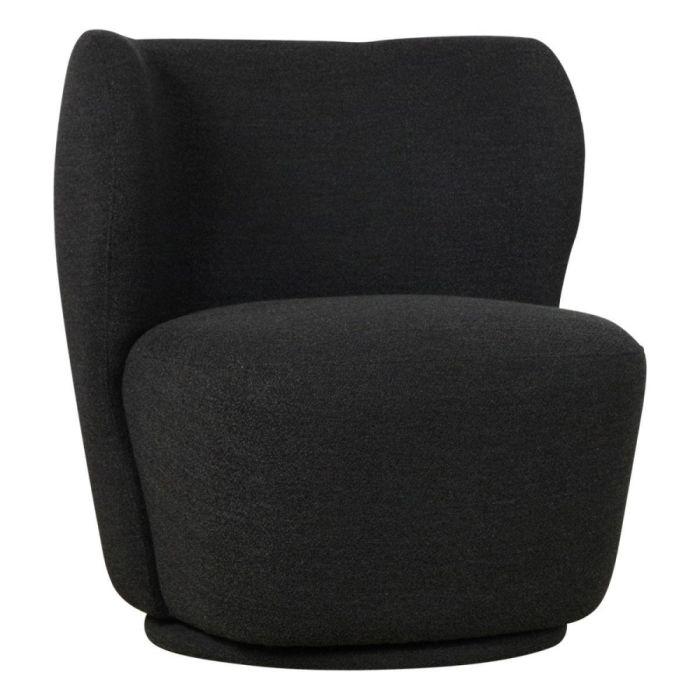 Draaifauteuil Welsh met afgeronde kuipvorm en comfortabele zitting in donkere boucléstof.