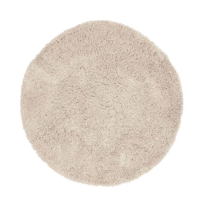 Rond, crèmekleurig hoogpolig vloerkleed Celeste met een zachte en luxe textuur.