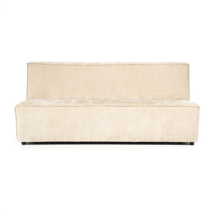 Vooraanzicht van eetkamerbank James - Strakke, lichtkleurige bank met een eenvoudige vorm en ribbeltextuur.