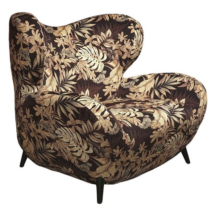 Fauteuil Deery schuin van voren met brede zitting, hoge rug en bloemenprint