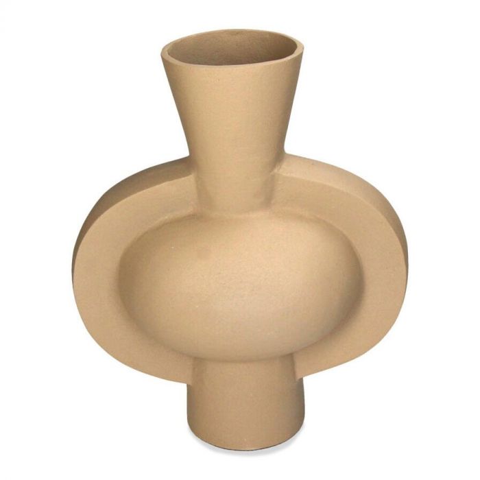 Stijlvolle, minimalistisch vormgegeven vaas gemaakt van beigekleurig aluminium.